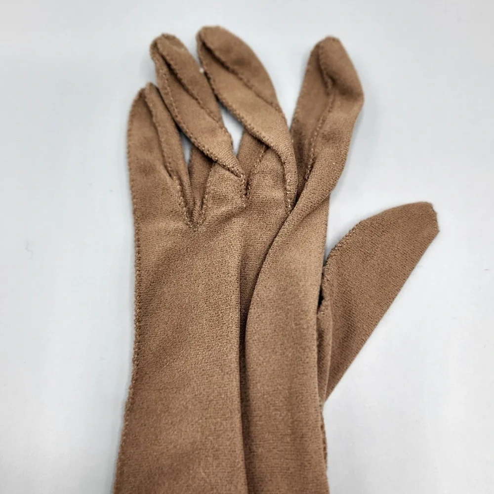 Vintage Elbow Opera Length Formal Gloves Womens One Size Stretch Brown